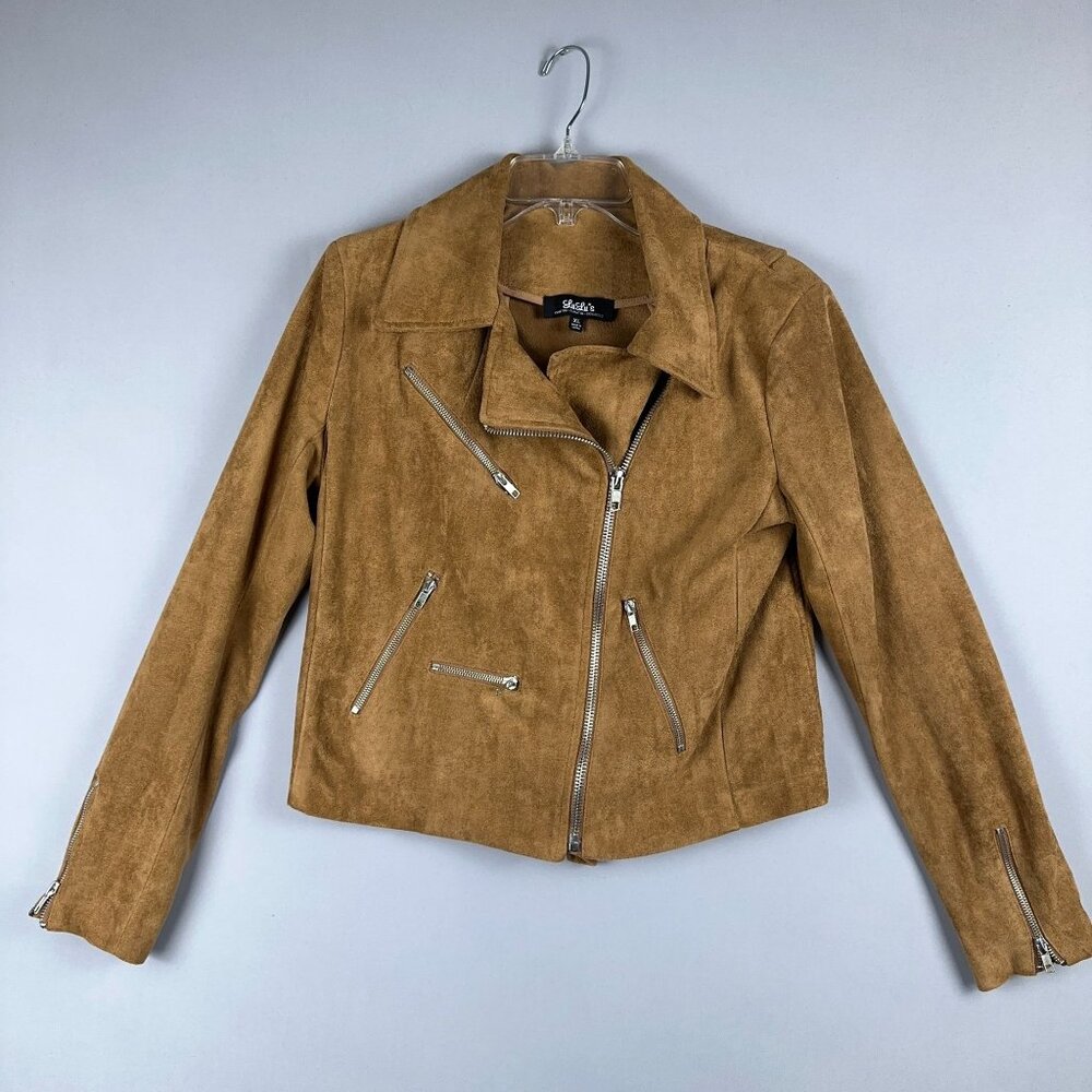 Lulus Suede Moto Jacket Womens Size XL Bikercore Suede Camel Tan